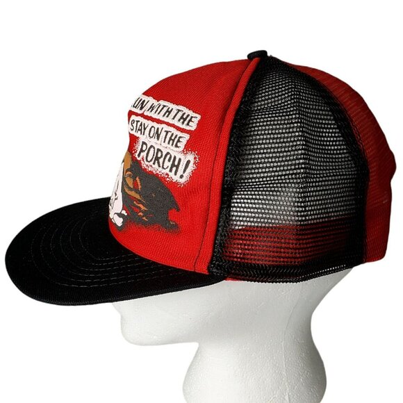 VTG Trucker Hat Cant Run With Big Dogs Stay On Porch Bulldog Doberman Mesh Cap - Picture 4 of 6